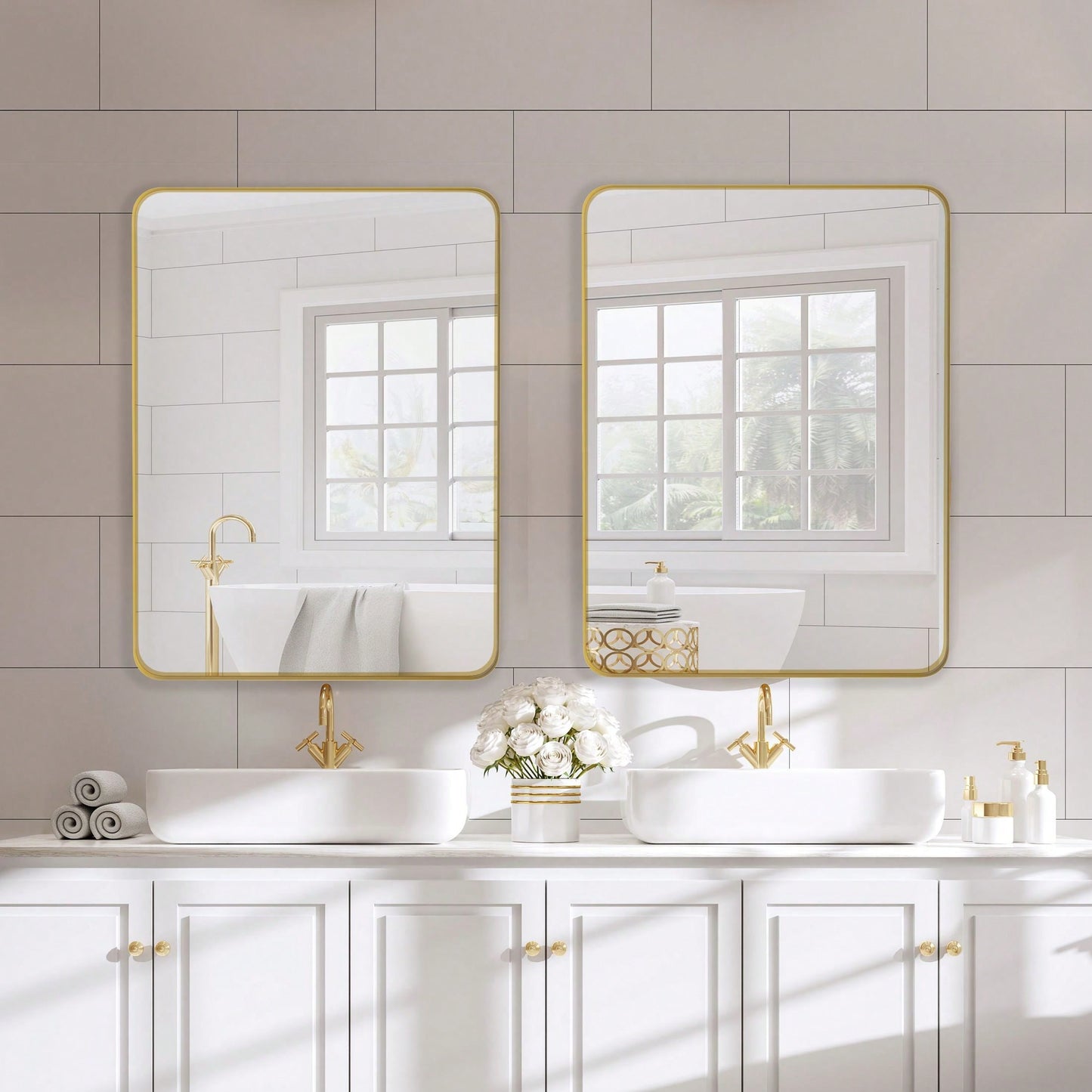 24x36 Inch Wall Mounted Rectangular Mirror Metal Framed Mirror, For Bathroom, Living Room, Bedroom Wall Decor