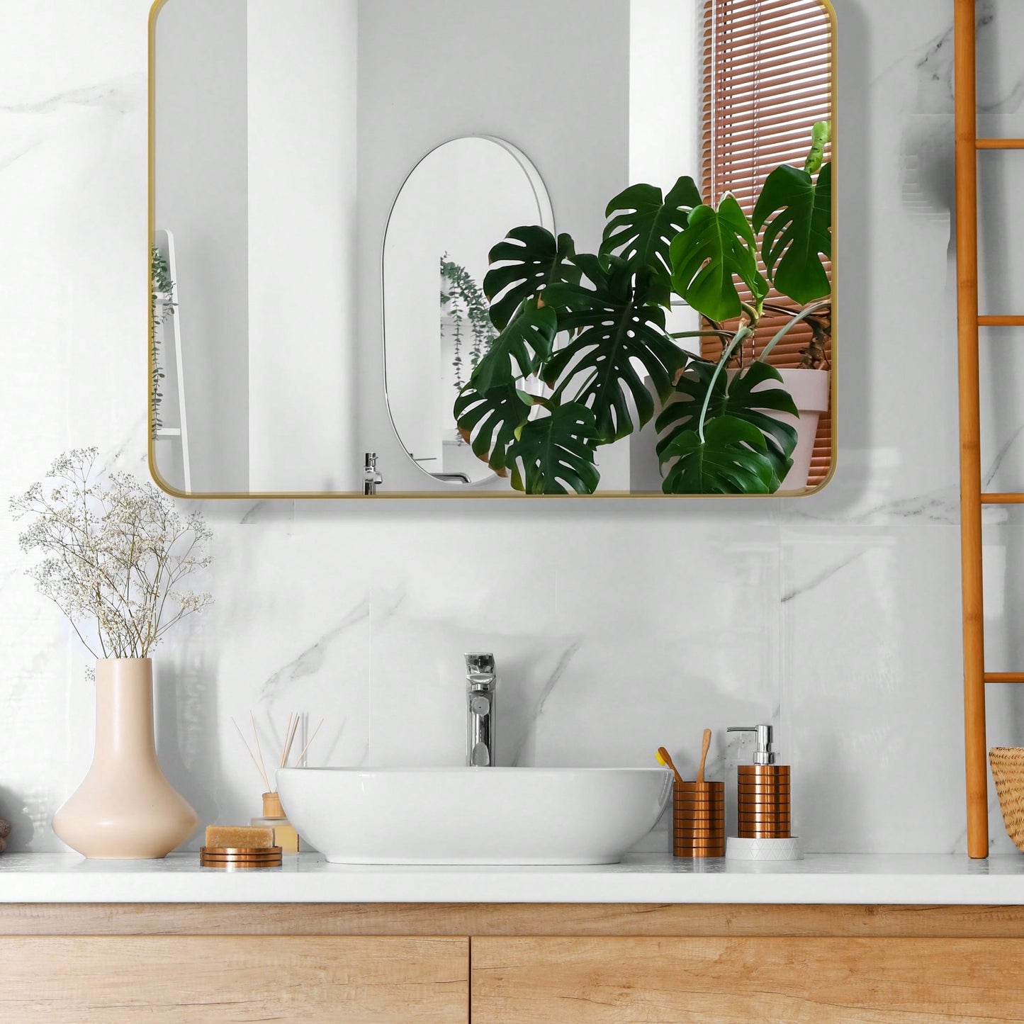 24x36 Inch Wall Mounted Rectangular Mirror Metal Framed Mirror, For Bathroom, Living Room, Bedroom Wall Decor