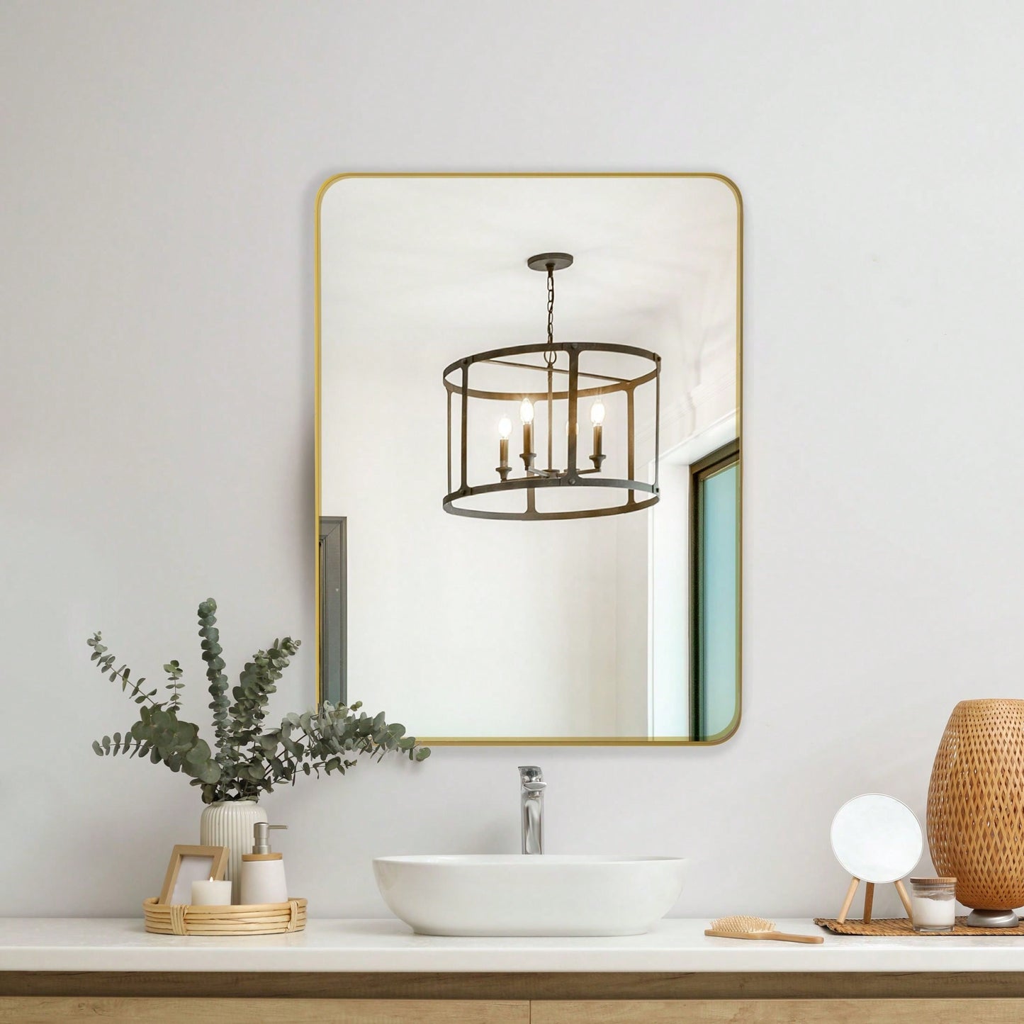 24x36 Inch Wall Mounted Rectangular Mirror Metal Framed Mirror, For Bathroom, Living Room, Bedroom Wall Decor