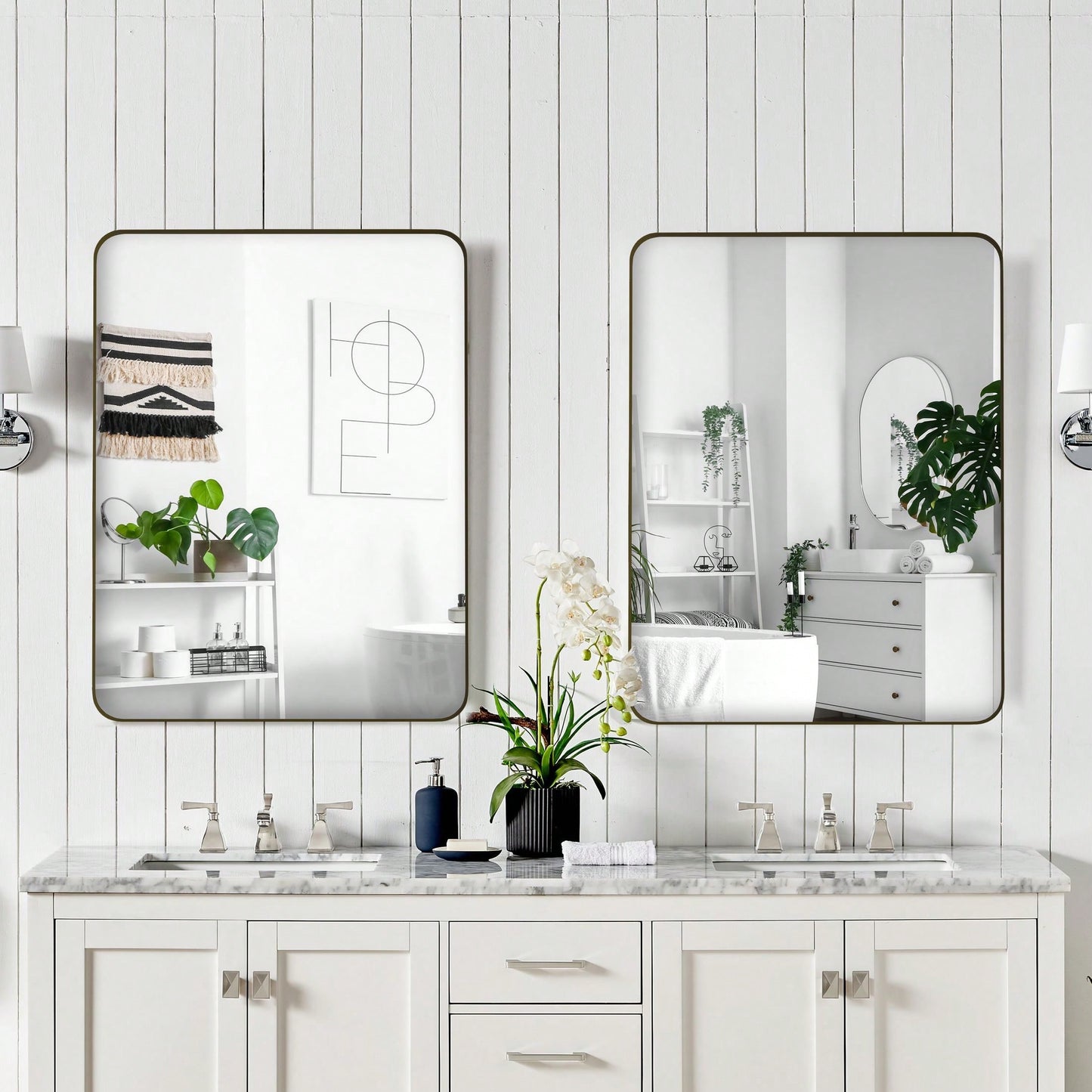 24x36 Inch Wall Mounted Rectangular Mirror Metal Framed Mirror, For Bathroom, Living Room, Bedroom Wall Decor