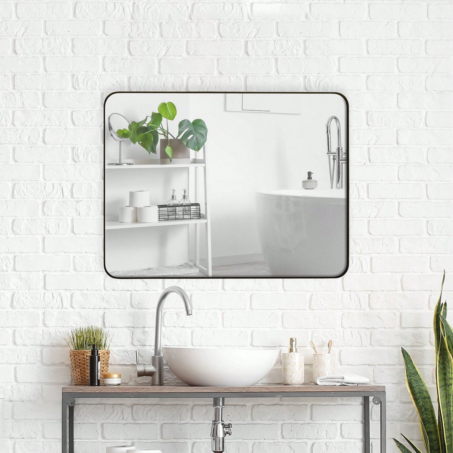 24x36 Inch Wall Mounted Rectangular Mirror Metal Framed Mirror, For Bathroom, Living Room, Bedroom Wall Decor