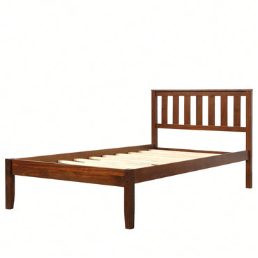 Solid Pine Twin Platform Bed with Headboard and Wood Slat Support Easy Assembly No Box Spring Needed 275lbs Capacity Elegant Design