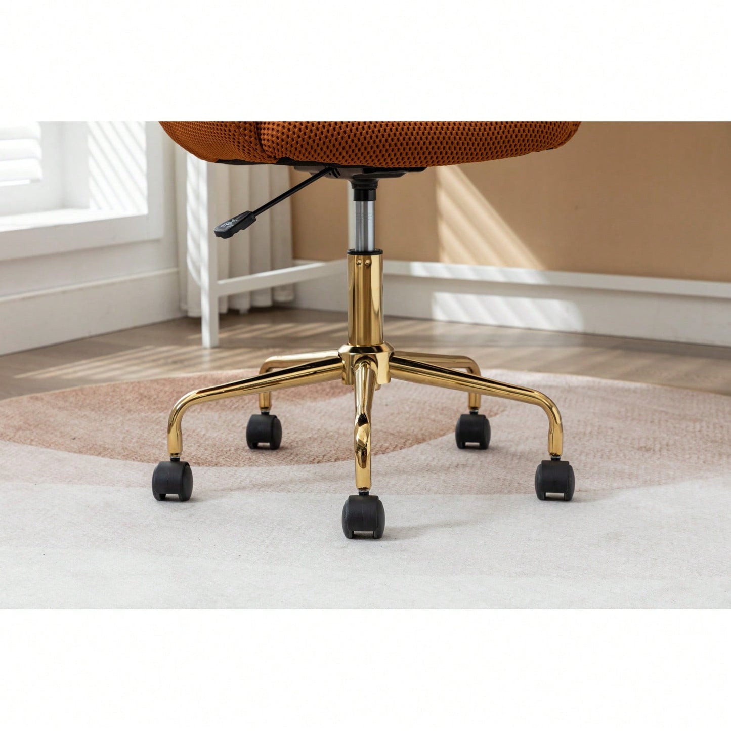 Adjustable Height Mesh Fabric Swivel Chair with Gold Base Soft Foam Seat 360° Rolling Wheels for Home Office and Bedroom
