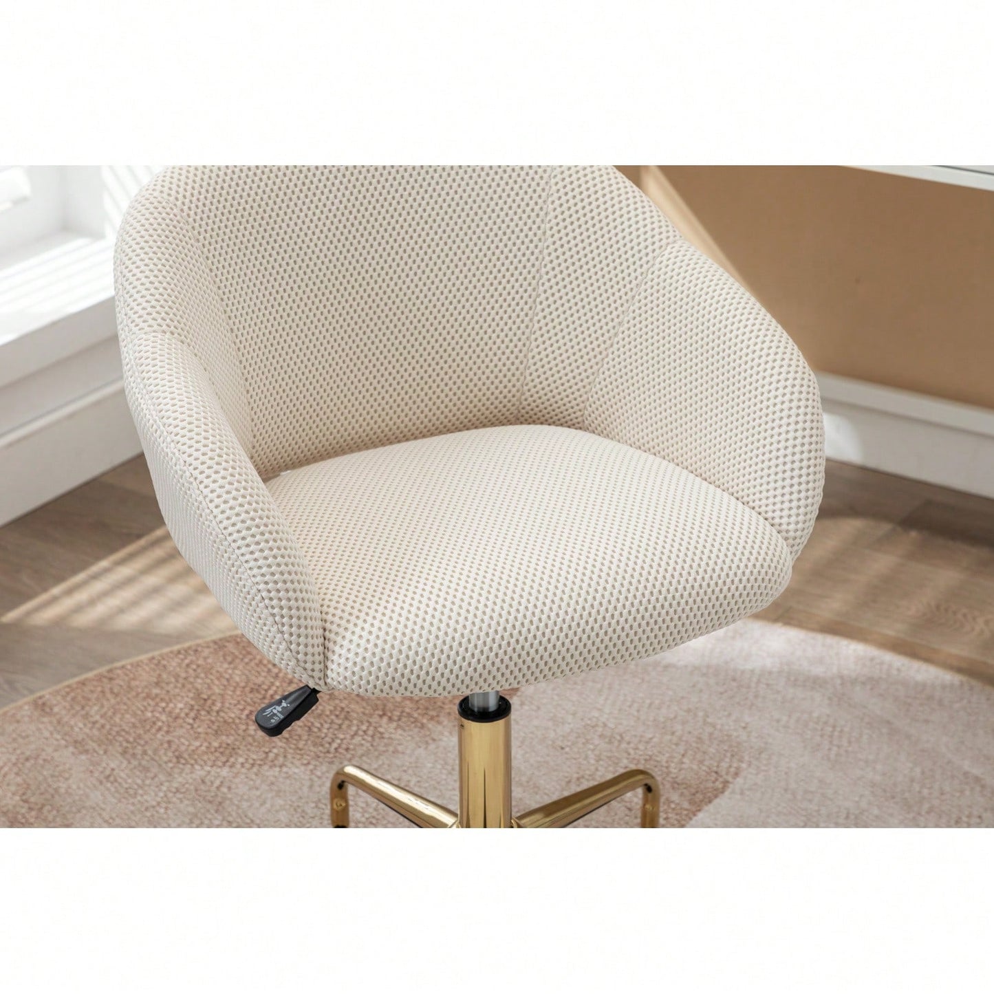 Adjustable Height Mesh Fabric Swivel Chair with Gold Base Soft Foam Seat 360° Rolling Wheels for Home Office and Bedroom