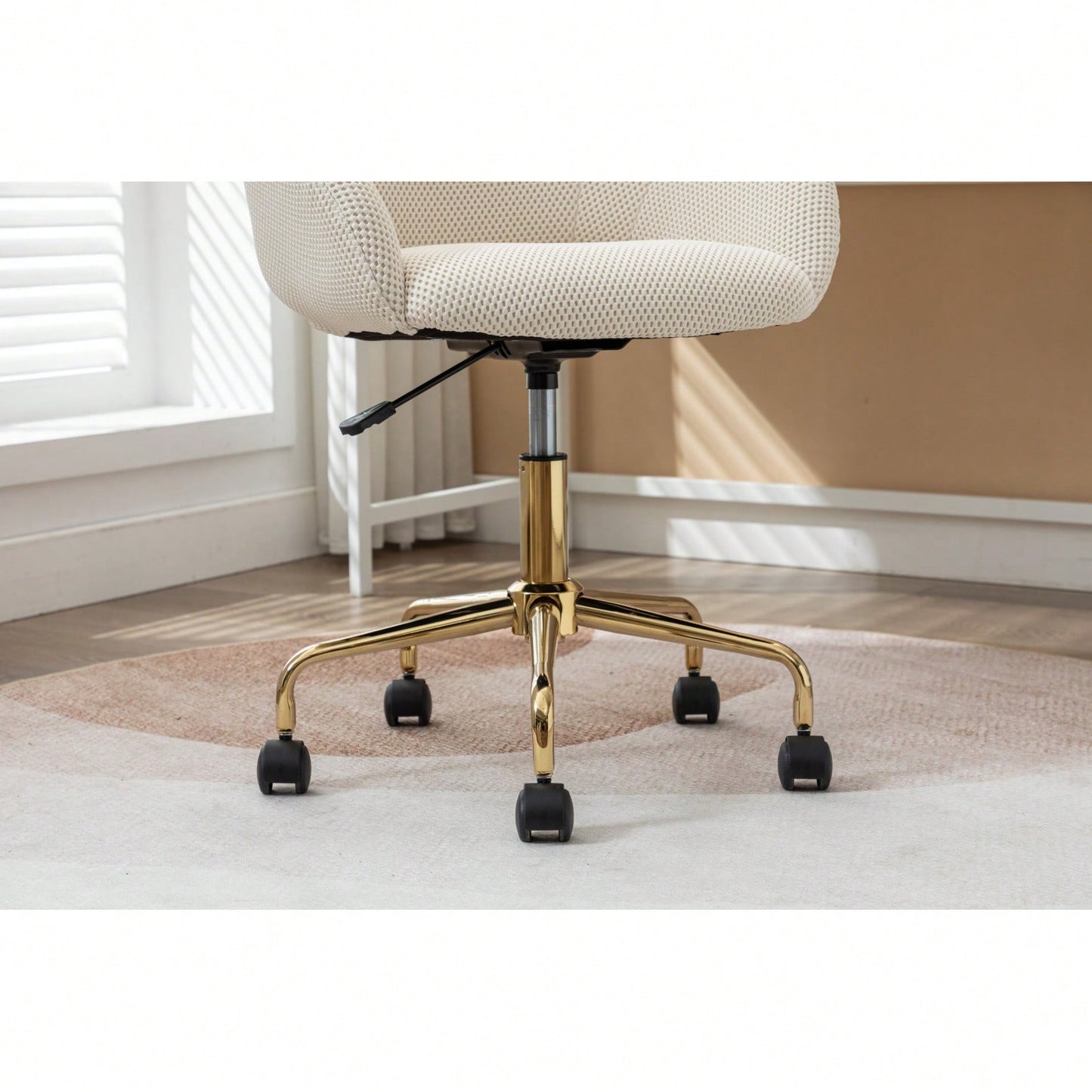 Adjustable Height Mesh Fabric Swivel Chair with Gold Base Soft Foam Seat 360° Rolling Wheels for Home Office and Bedroom