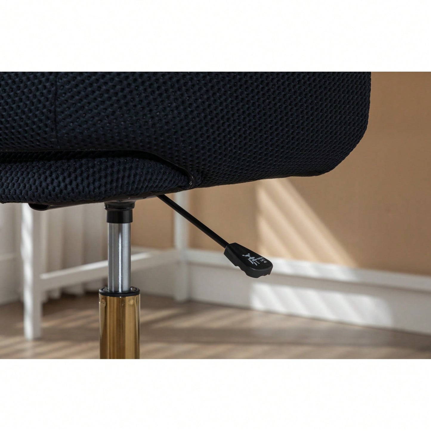 Adjustable Height Mesh Fabric Swivel Chair with Gold Base Soft Foam Seat 360° Rolling Wheels for Home Office and Bedroom