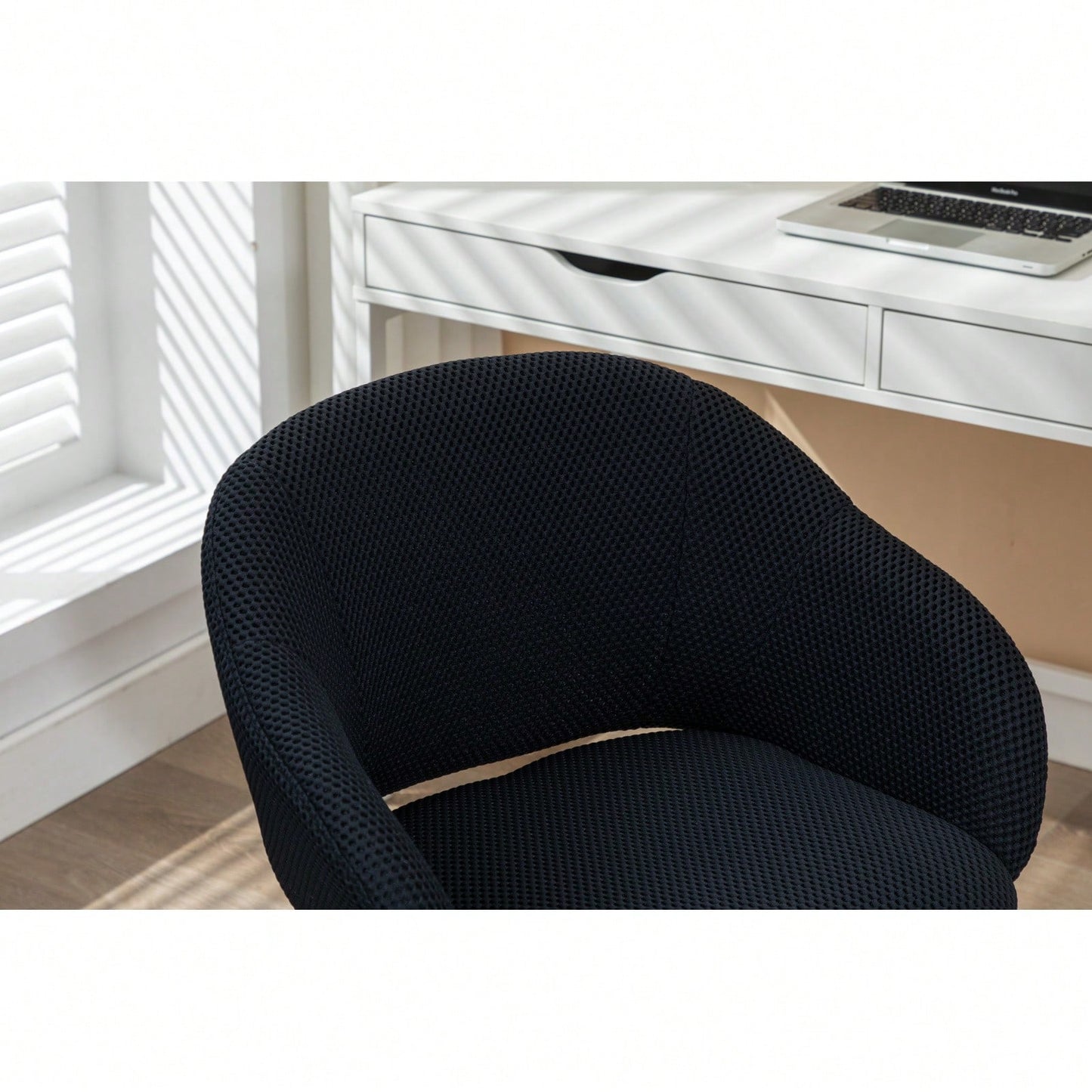 Adjustable Height Mesh Fabric Swivel Chair with Gold Base Soft Foam Seat 360° Rolling Wheels for Home Office and Bedroom