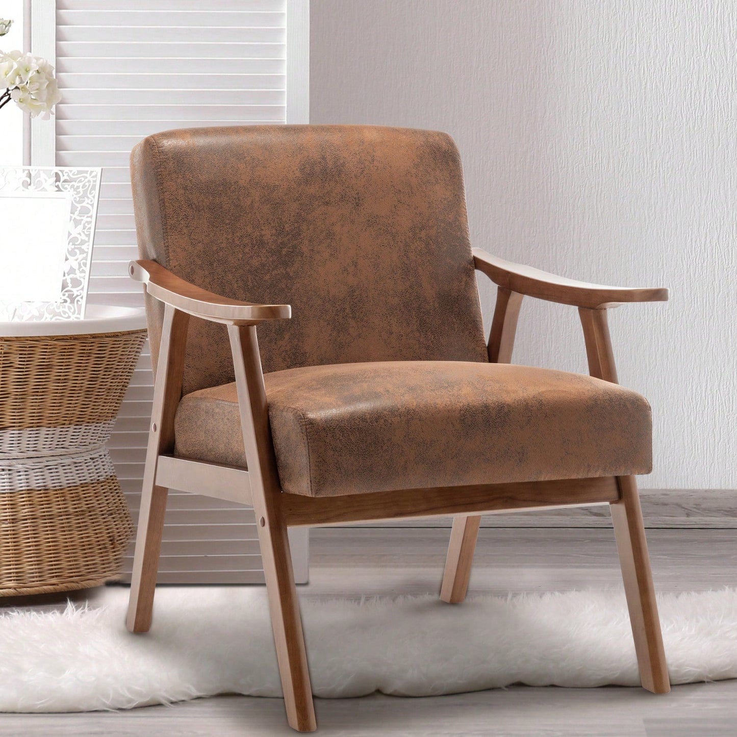 Mid-Century Modern Wingback Chair with Solid Wood Frame and Plush Cushions for Bedroom and Lounge - 300 Lbs Capacity