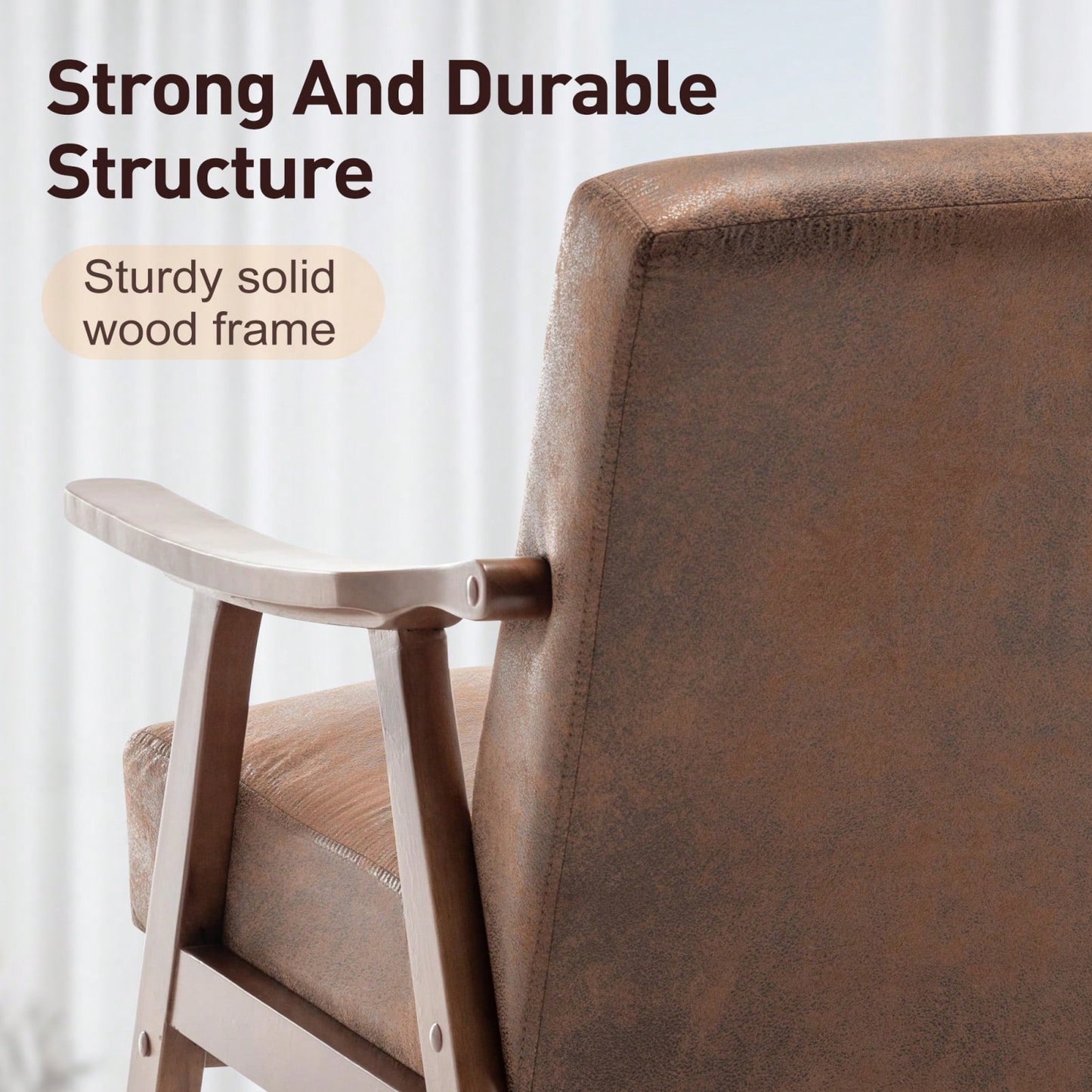 Mid-Century Modern Wingback Chair with Solid Wood Frame and Plush Cushions for Bedroom and Lounge - 300 Lbs Capacity