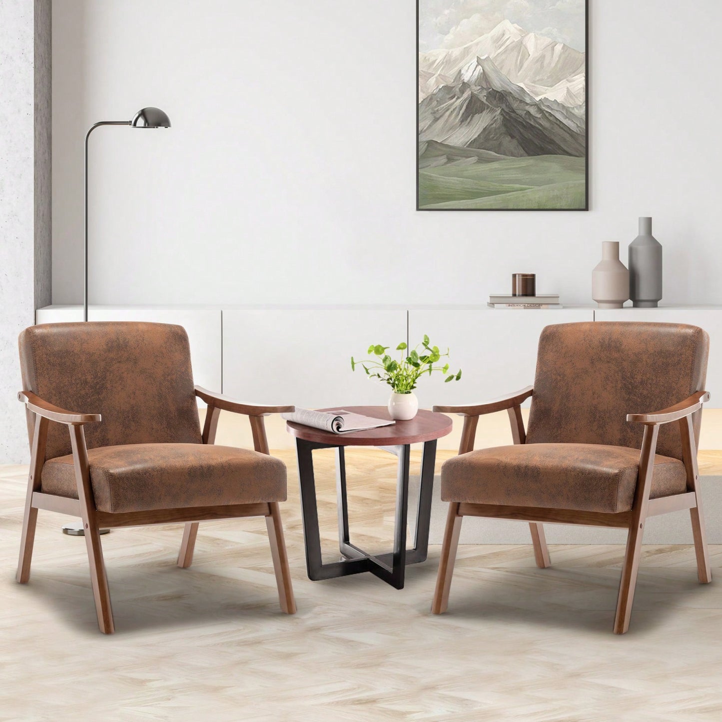Mid-Century Modern Wingback Chair with Solid Wood Frame and Plush Cushions for Bedroom and Lounge - 300 Lbs Capacity