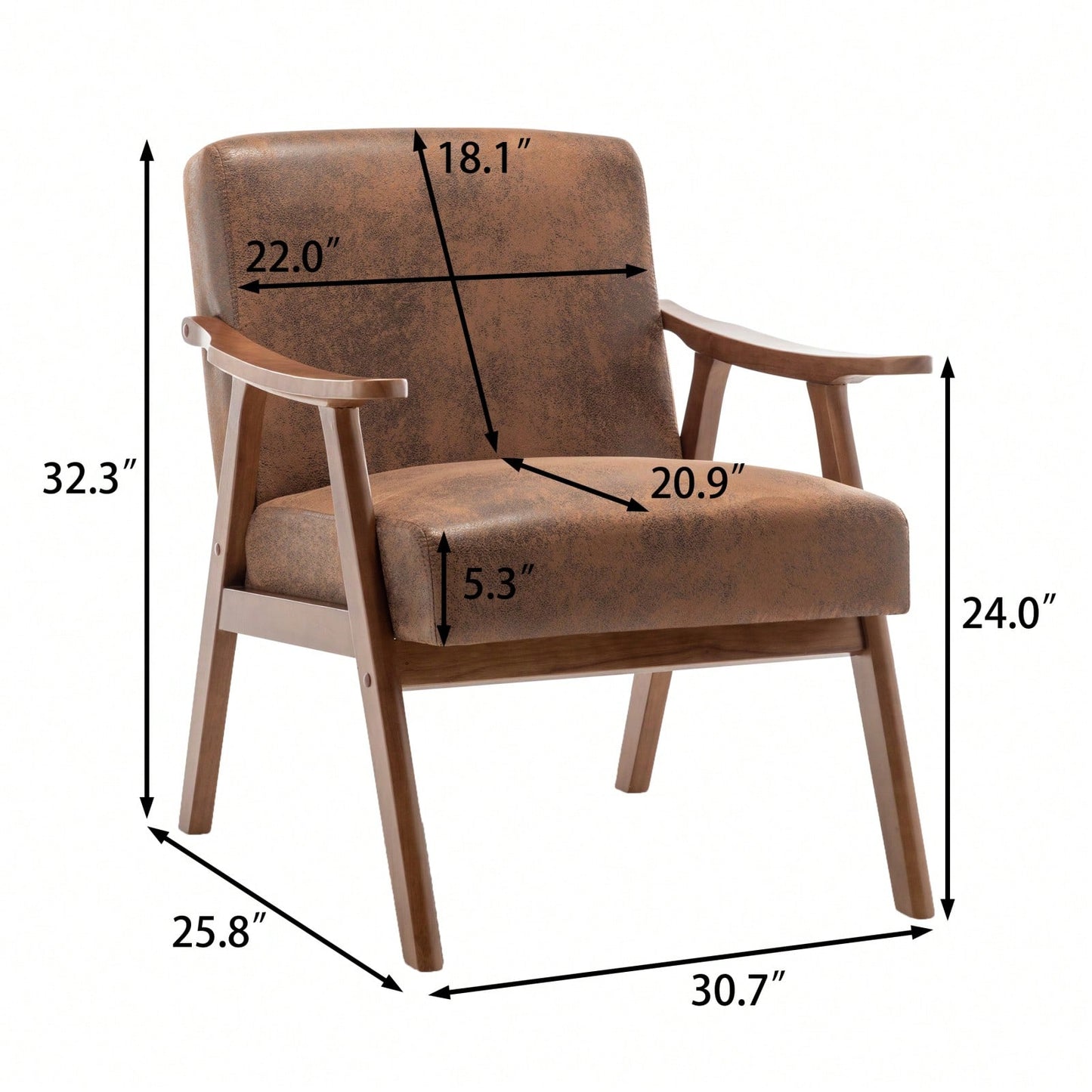 Mid-Century Modern Wingback Chair with Solid Wood Frame and Plush Cushions for Bedroom and Lounge - 300 Lbs Capacity