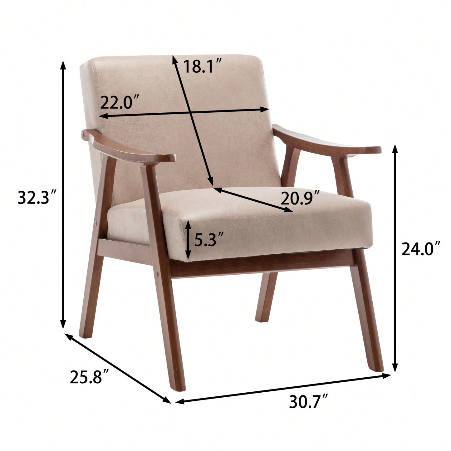 Mid-Century Modern Wingback Chair with Solid Wood Frame and Plush Cushions for Bedroom and Lounge - 300 Lbs Capacity