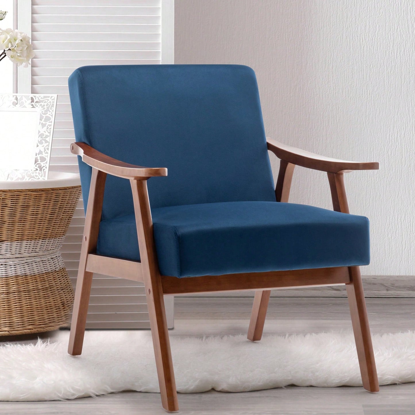 Mid-Century Modern Wingback Chair with Solid Wood Frame and Plush Cushions for Bedroom and Lounge - 300 Lbs Capacity