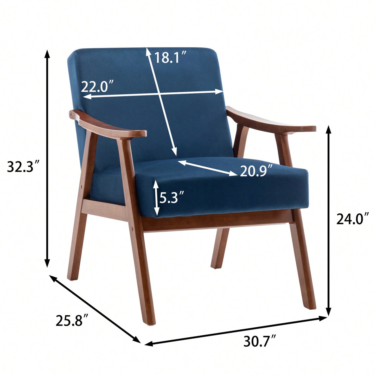 Mid-Century Modern Wingback Chair with Solid Wood Frame and Plush Cushions for Bedroom and Lounge - 300 Lbs Capacity