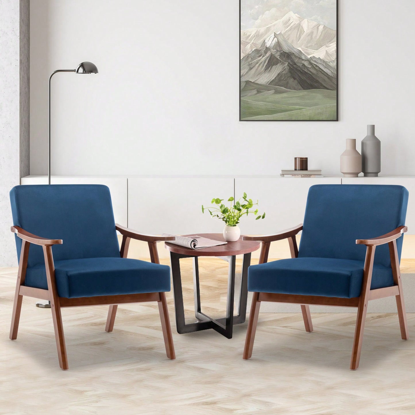 Mid-Century Modern Wingback Chair with Solid Wood Frame and Plush Cushions for Bedroom and Lounge - 300 Lbs Capacity