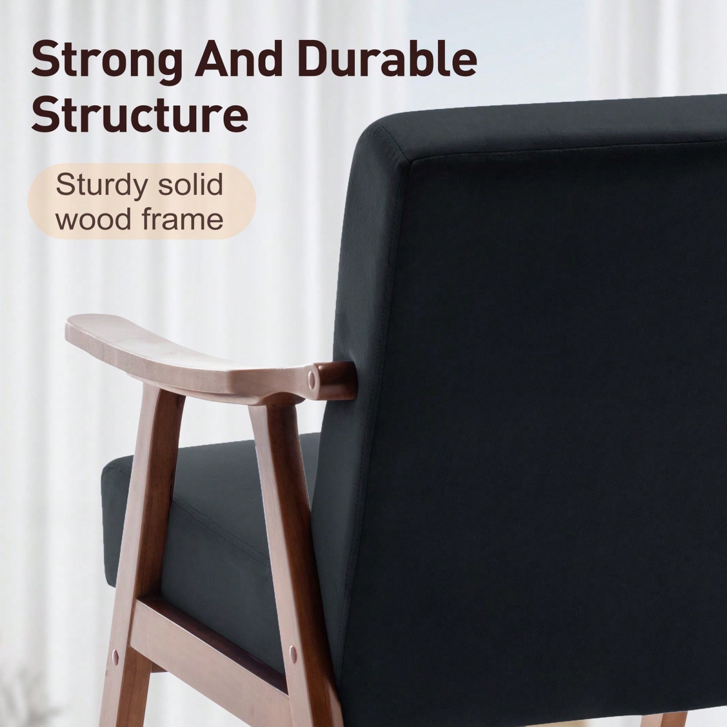 Mid-Century Modern Wingback Chair with Solid Wood Frame and Plush Cushions for Bedroom and Lounge - 300 Lbs Capacity