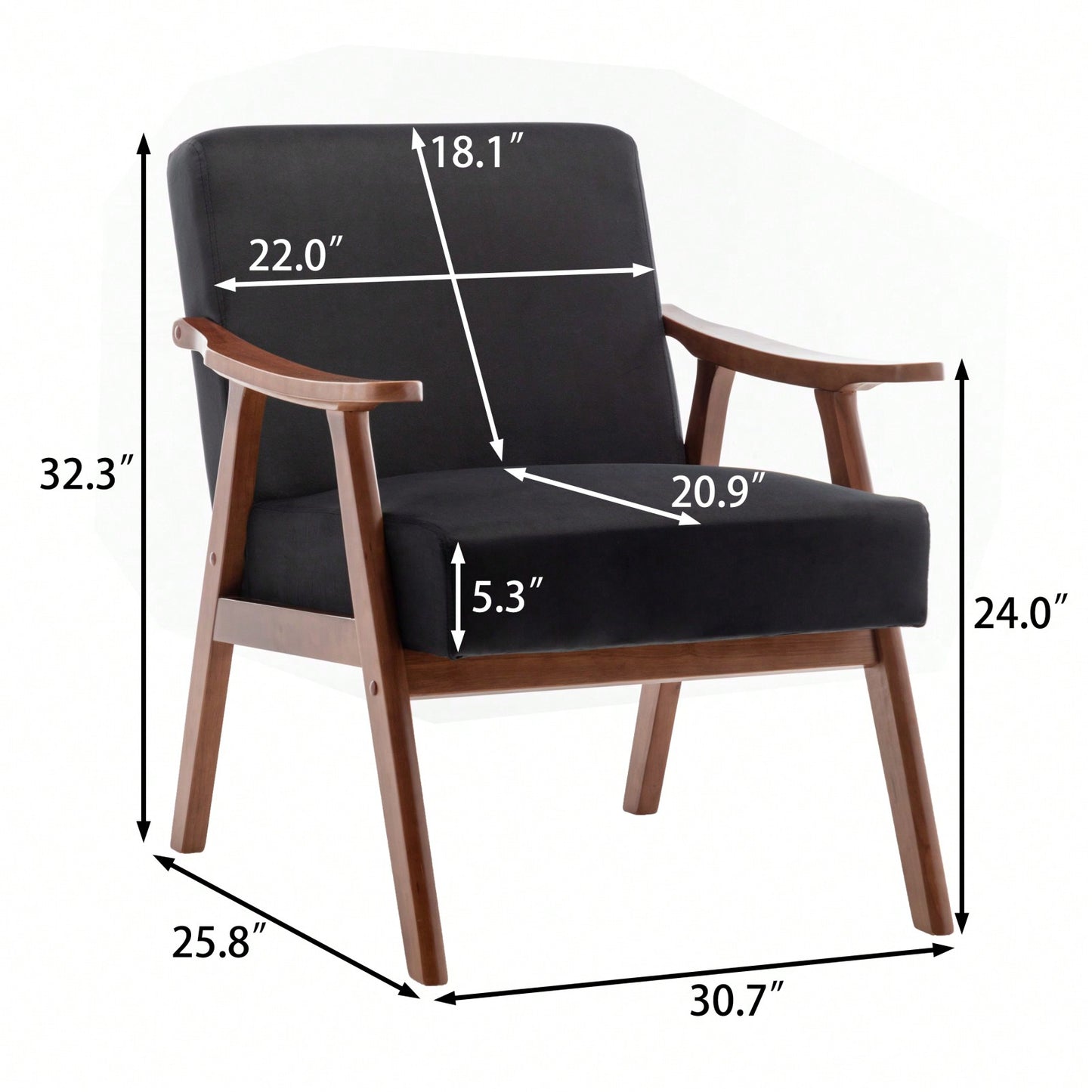 Mid-Century Modern Wingback Chair with Solid Wood Frame and Plush Cushions for Bedroom and Lounge - 300 Lbs Capacity