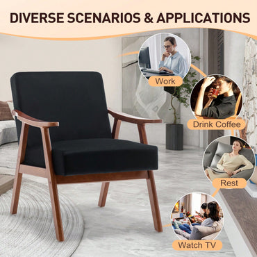 Mid-Century Modern Wingback Chair with Solid Wood Frame and Plush Cushions for Bedroom and Lounge - 300 Lbs Capacity