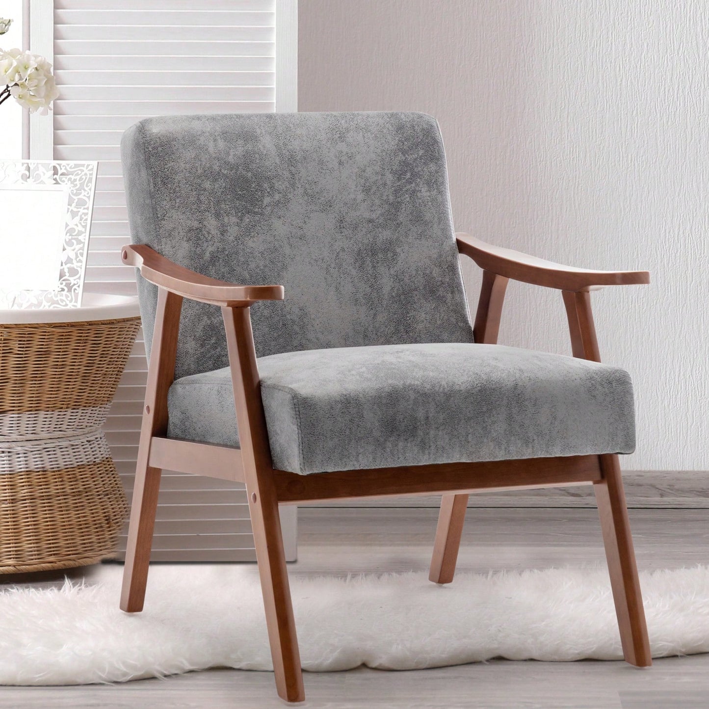 Mid-Century Modern Wingback Chair with Solid Wood Frame and Plush Cushions for Bedroom and Lounge - 300 Lbs Capacity
