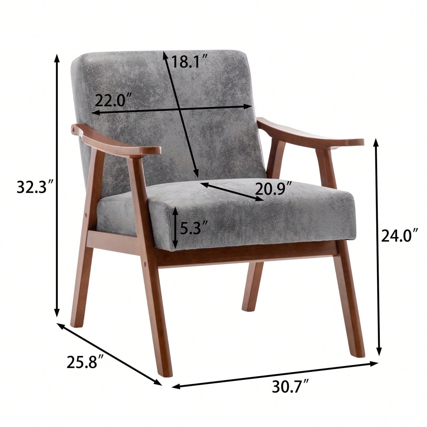 Mid-Century Modern Wingback Chair with Solid Wood Frame and Plush Cushions for Bedroom and Lounge - 300 Lbs Capacity