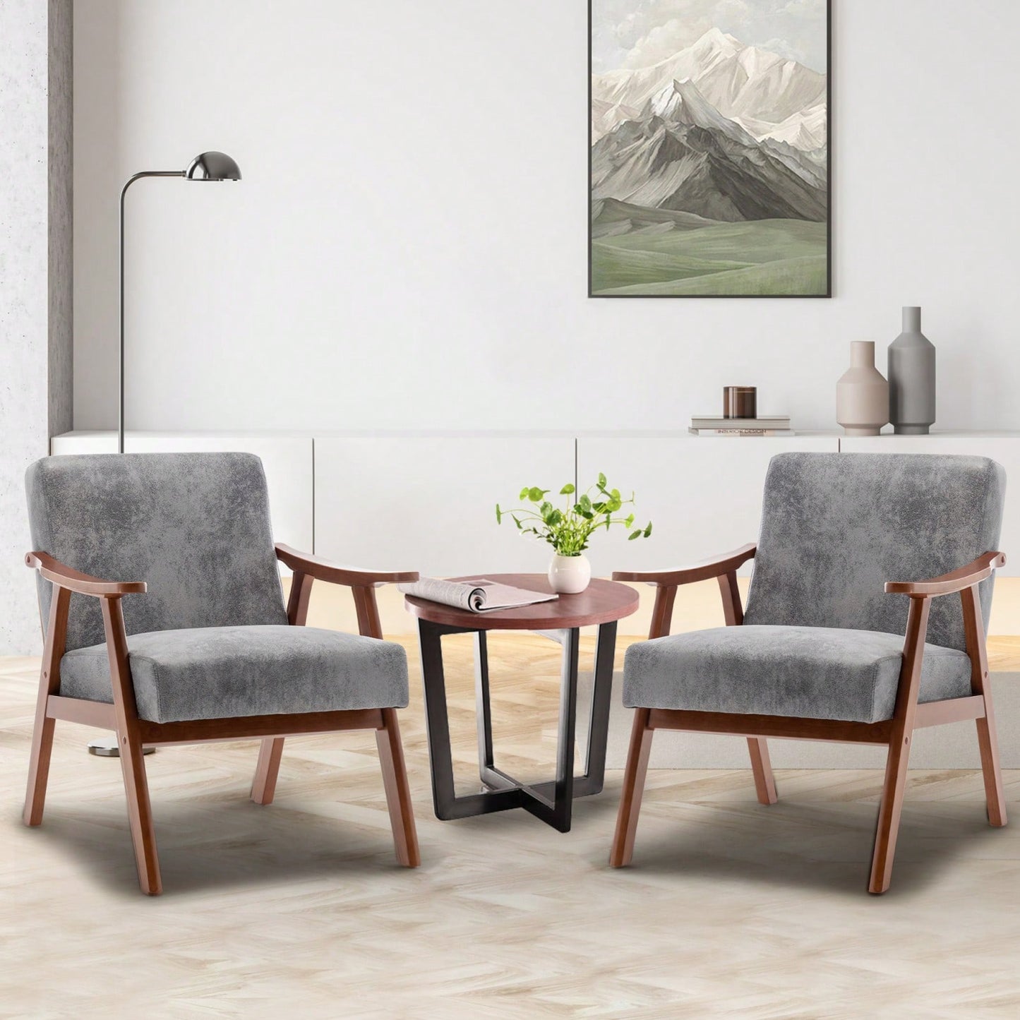 Mid-Century Modern Wingback Chair with Solid Wood Frame and Plush Cushions for Bedroom and Lounge - 300 Lbs Capacity