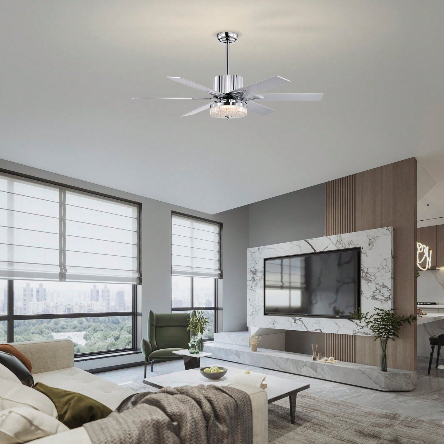 Sleek Modern Ceiling Fan with Remote LED Light 6 Blades Reversible 3 Speed Quiet Motor for Indoor Use Energy Efficient