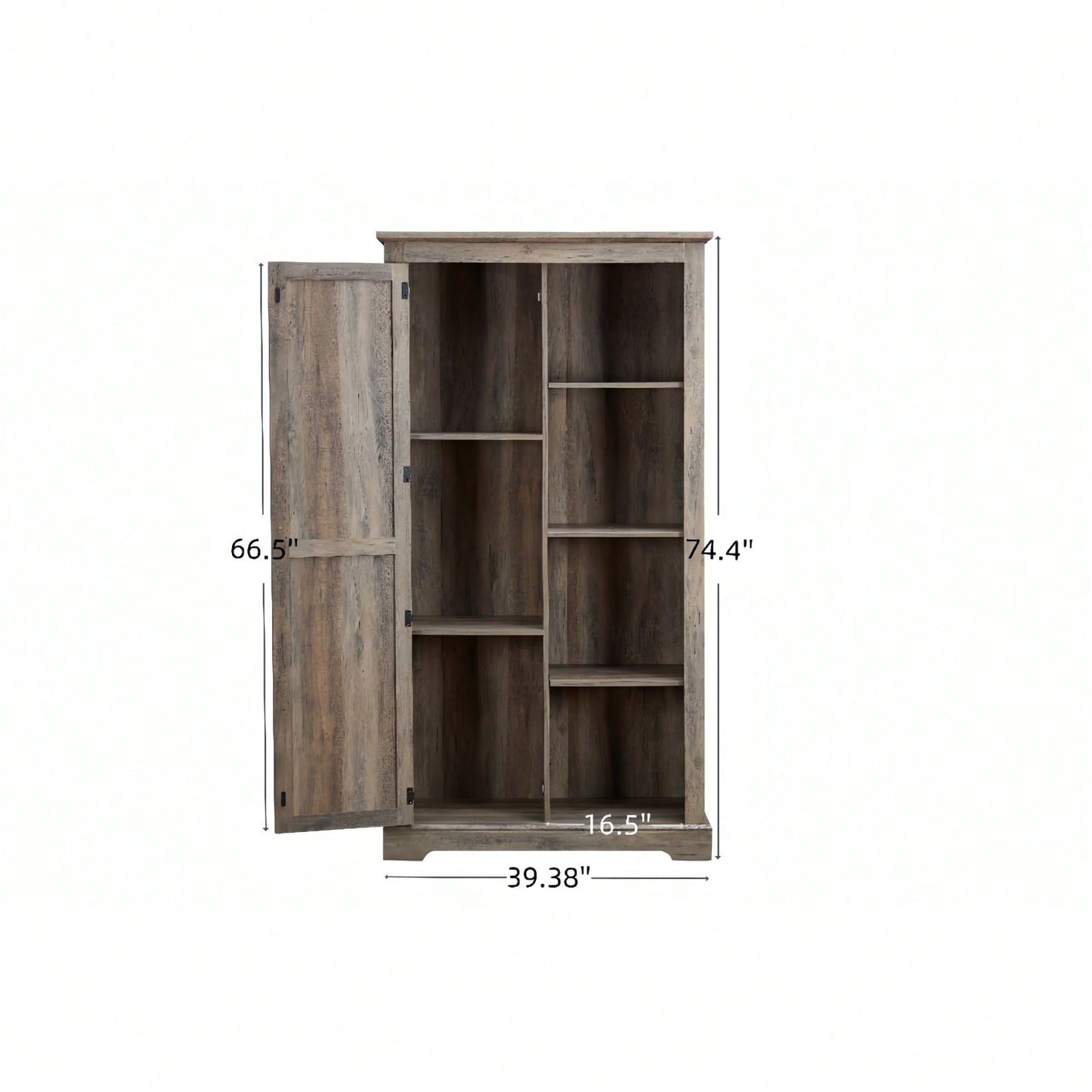 Rustic Barn Door Tall Storage Cabinet with Shelves and Drawers Gray Wash Multi-Purpose Kitchen Organizer 39.37x15.75x74.4