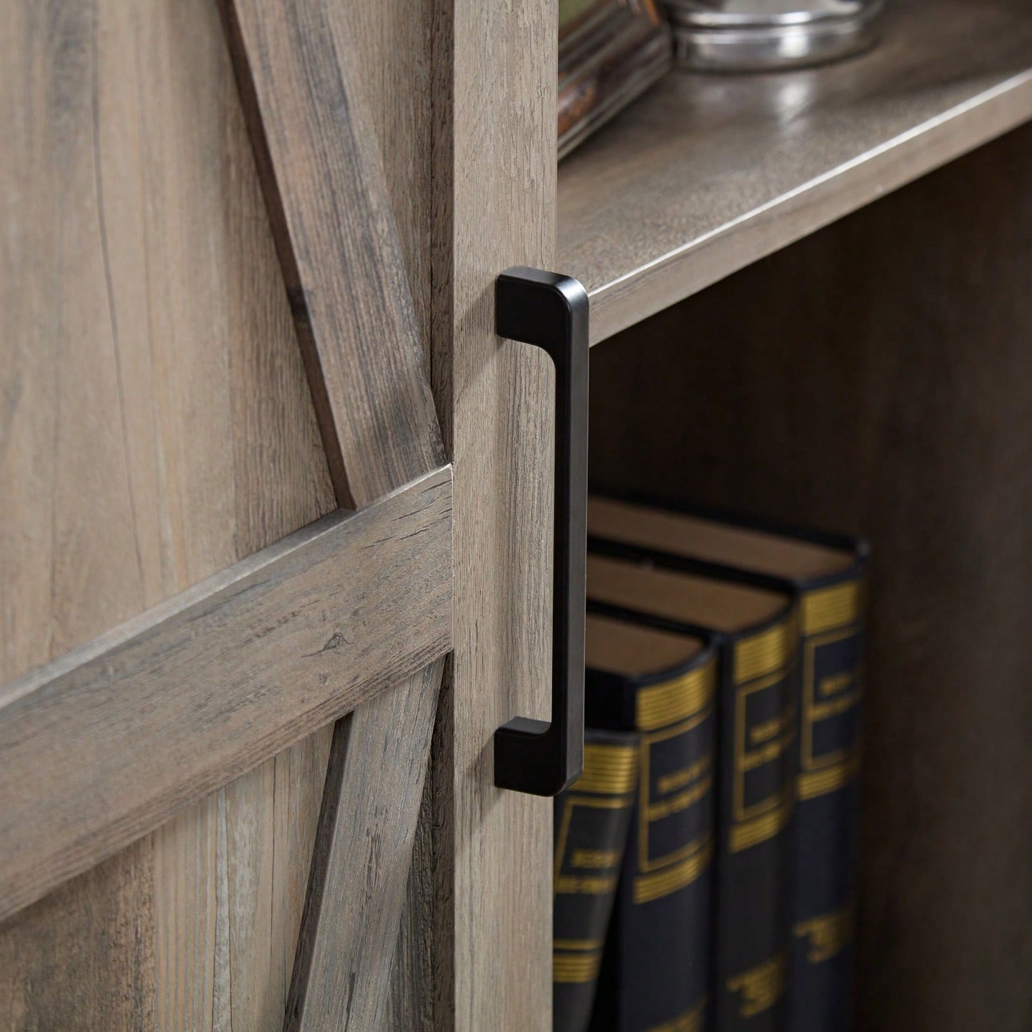 Rustic Barn Door Tall Storage Cabinet with Shelves and Drawers Gray Wash Multi-Purpose Kitchen Organizer 39.37x15.75x74.4