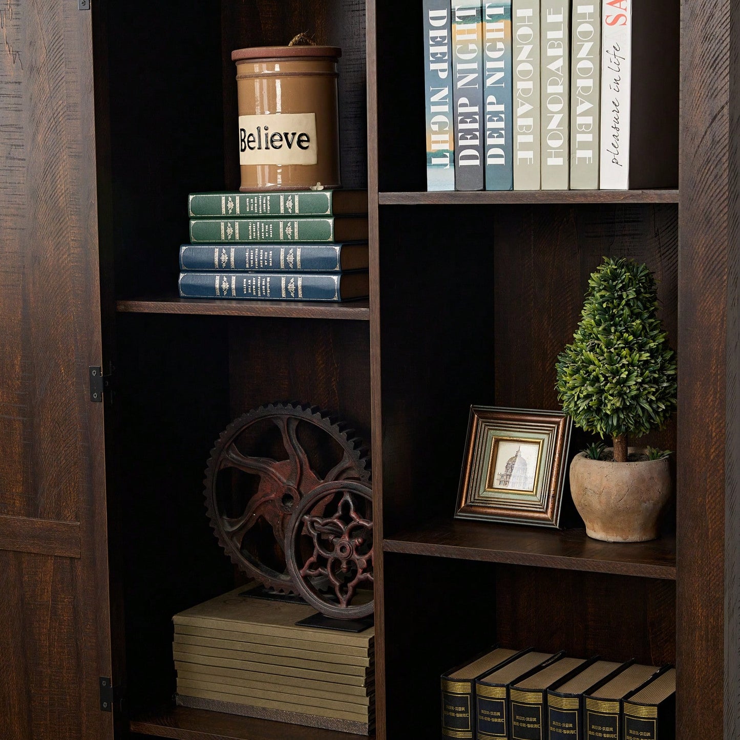 Rustic Barn Door Tall Storage Cabinet with Shelves and Drawers Gray Wash Multi-Purpose Kitchen Organizer 39.37x15.75x74.4