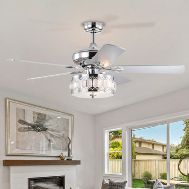 52 Inch Chrome Ceiling Fan with Remote 3 Lights Rustic Industrial Design for Home Kitchen Living Room 3 Speed Quiet Motor Reversible Blades