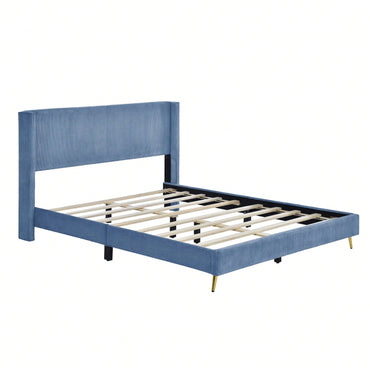 Queen Size Corduroy Platform Bed With Metal Legs,Upholstered Headboard, Sturdy Support, Easy Assembly - Modern And Timeless Design