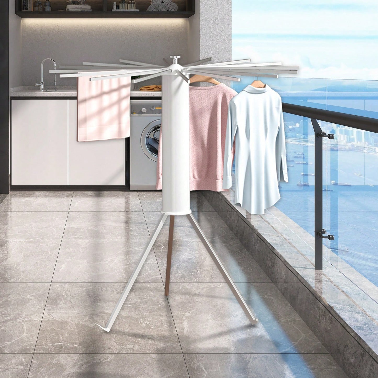 Aluminum Space-Saving Clothes Drying Rack with Rustproof Design and Convenient Handle