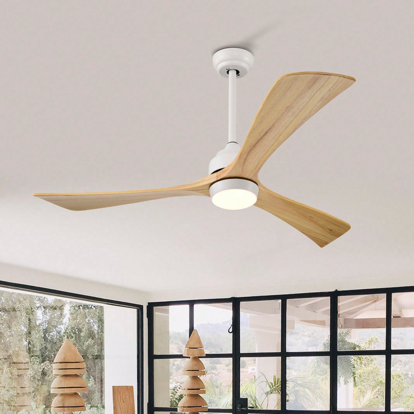 52 Inch Wood Design Ceiling Fan with Remote Control Quiet DC Motor 6 Speed Reversible Blades for Indoor Outdoor Use