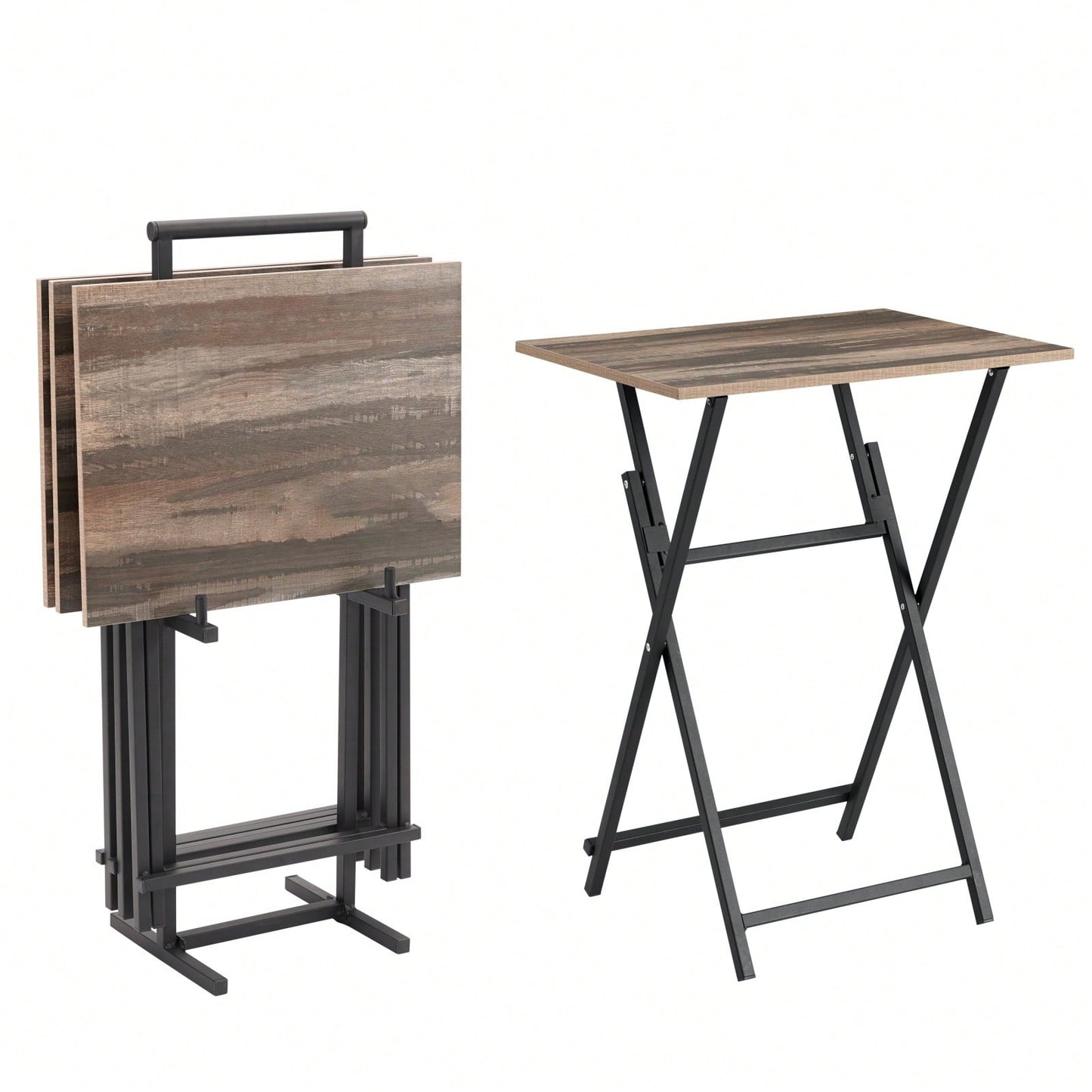 Industrial Folding TV Tray Table Set of 4 Space-Saving Dining Tables for Small Spaces Perfect for Snacks and Drinks
