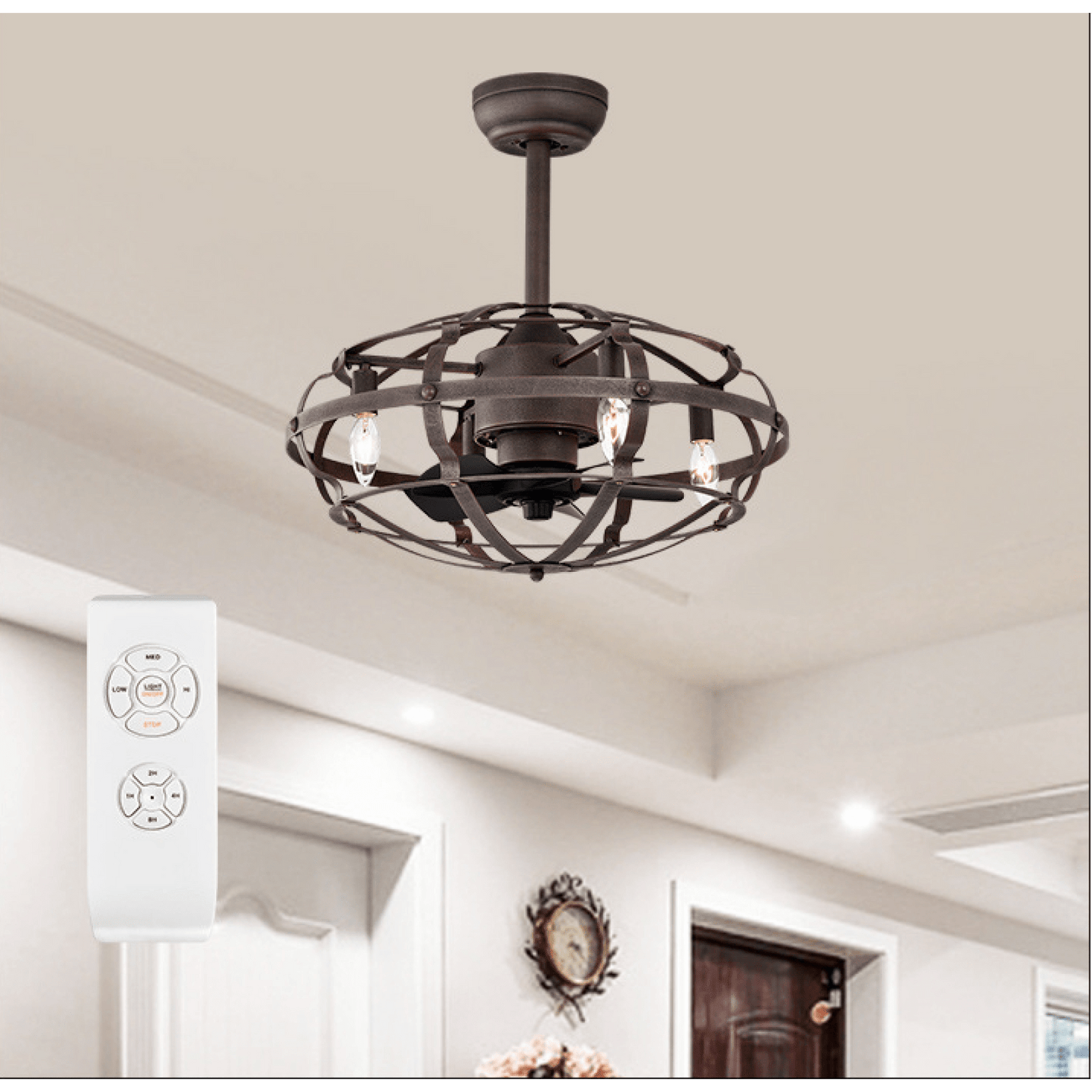 Bladeless Industrial Ceiling Fan Light Kit with Remote Control Reversible Motor for Low Profile Ceilings All Seasons Use