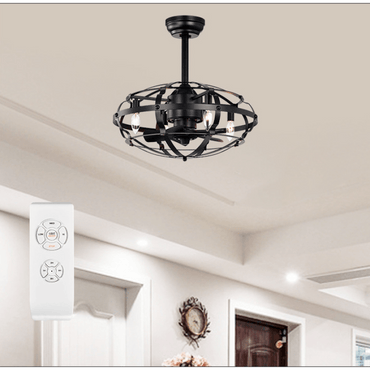 Bladeless Industrial Ceiling Fan Light Kit with Remote Control Reversible Motor for Low Profile Ceilings All Seasons Use