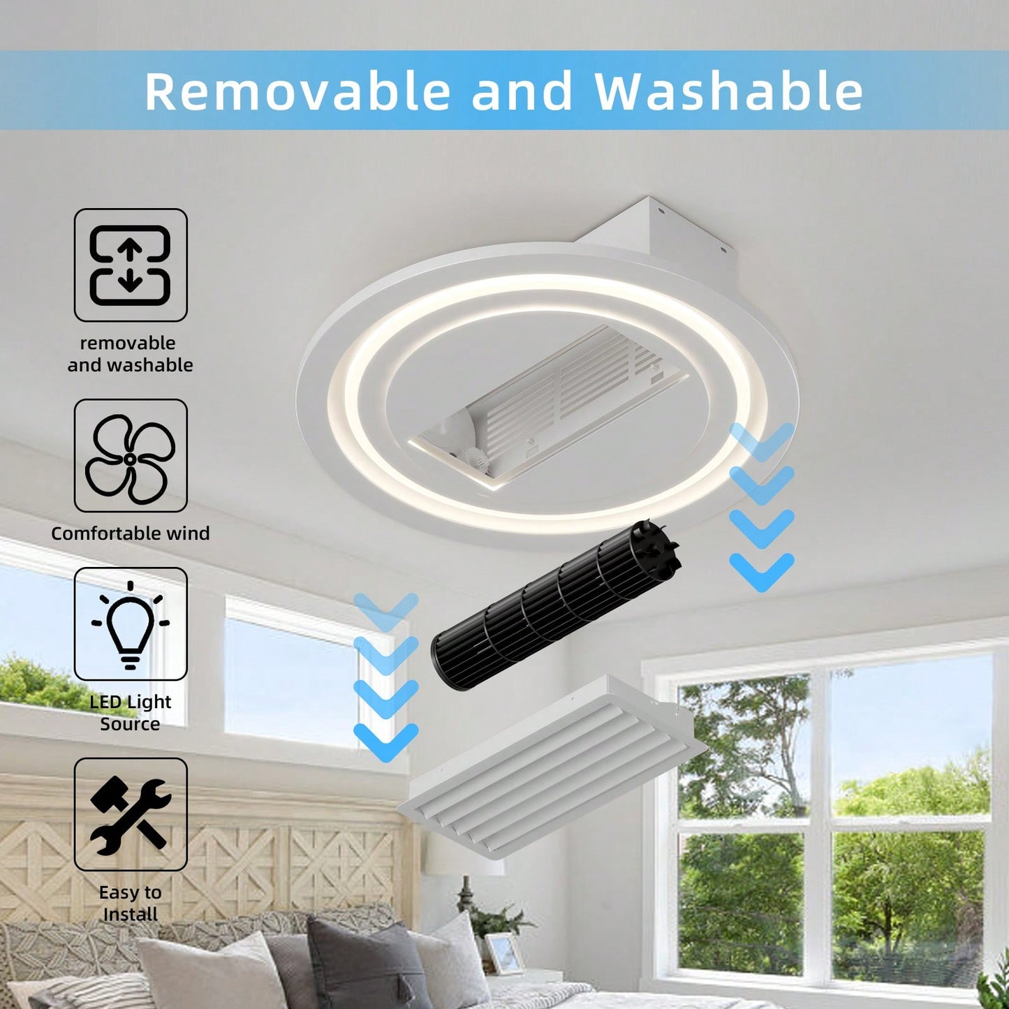 22 Inch Leafless Ceiling Fan with Remote Control Reversible Motor Dimmable Lights Silent DC Motor Ideal for Home and Commercial Use