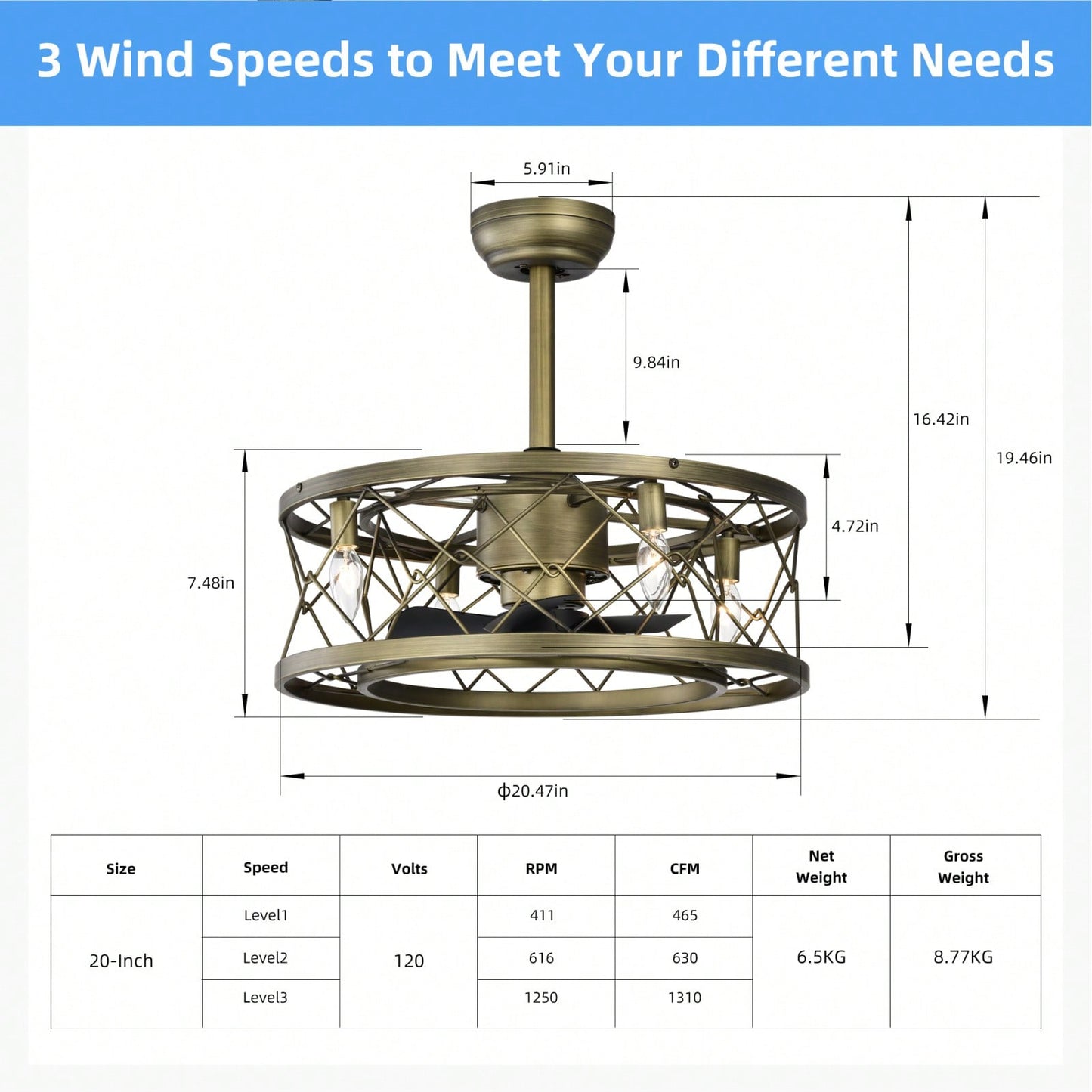 20 Inch Antique Brown Ceiling Fan with Remote Control 5 ABS Blades Reversible Motor Ideal for Small to Medium Spaces