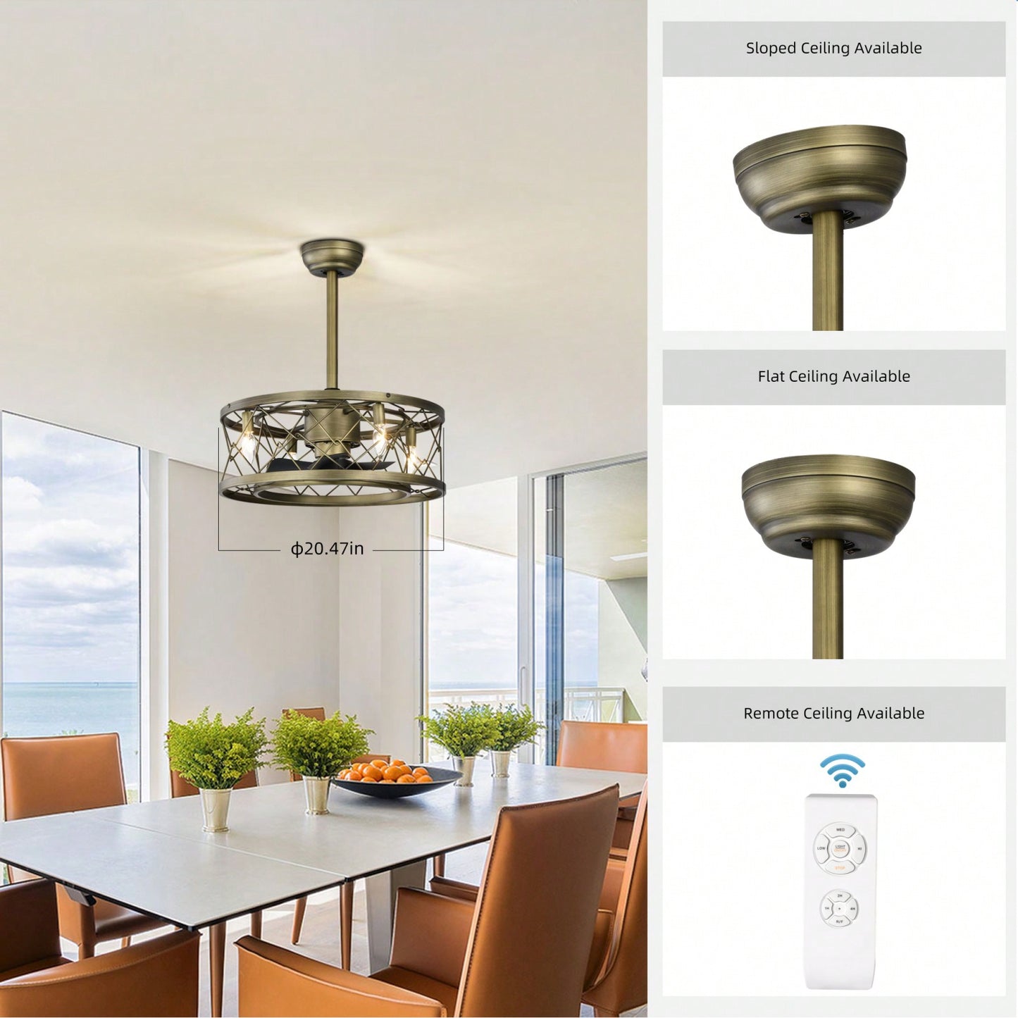 20 Inch Antique Brown Ceiling Fan with Remote Control 5 ABS Blades Reversible Motor Ideal for Small to Medium Spaces