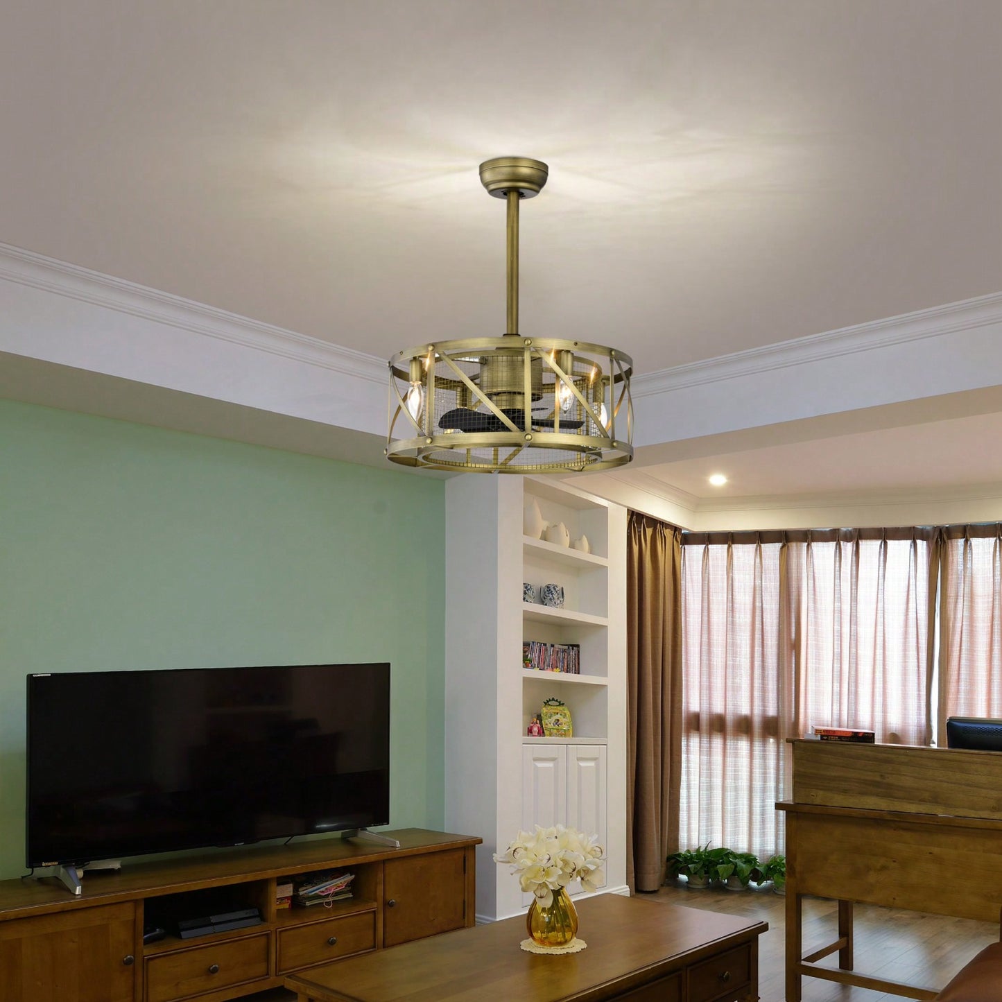20 Inch Antique Brown Ceiling Fan with Remote Control 5 ABS Blades Reversible Motor Ideal for Small to Medium Spaces