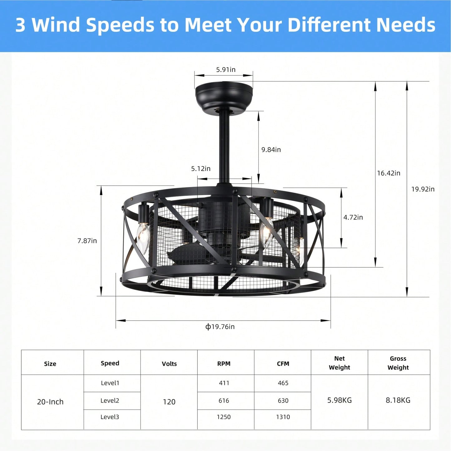 20 Inch Antique Brown Ceiling Fan with Remote Control 5 ABS Blades Reversible Motor Ideal for Small to Medium Spaces