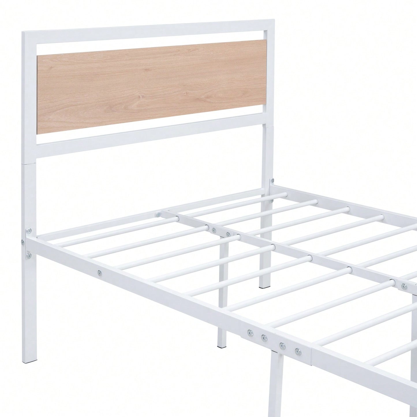 Twin Metal and Wood Platform Bed Frame with Headboard and Footboard - Rustic Industrial Style with Storage, 76.7L x 40.6W x 39.5H