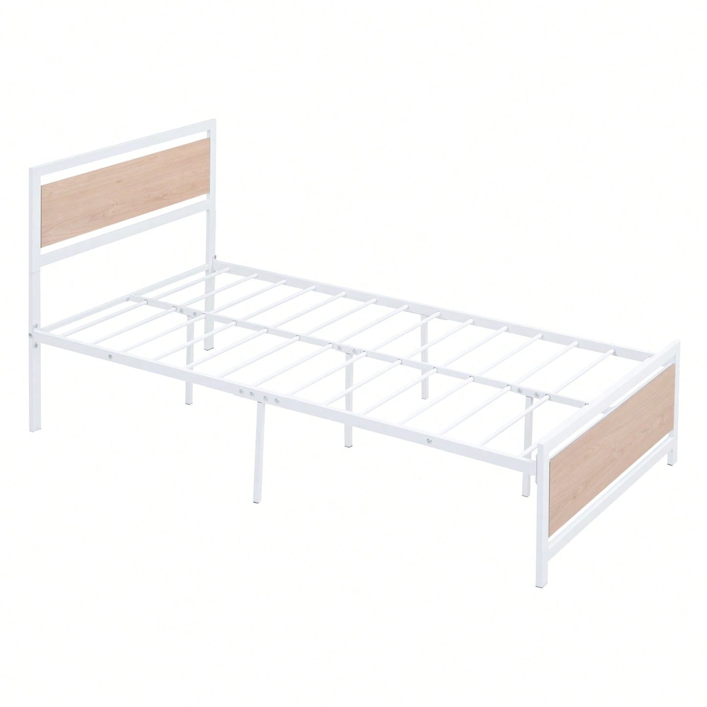 Twin Metal and Wood Platform Bed Frame with Headboard and Footboard - Rustic Industrial Style with Storage, 76.7L x 40.6W x 39.5H