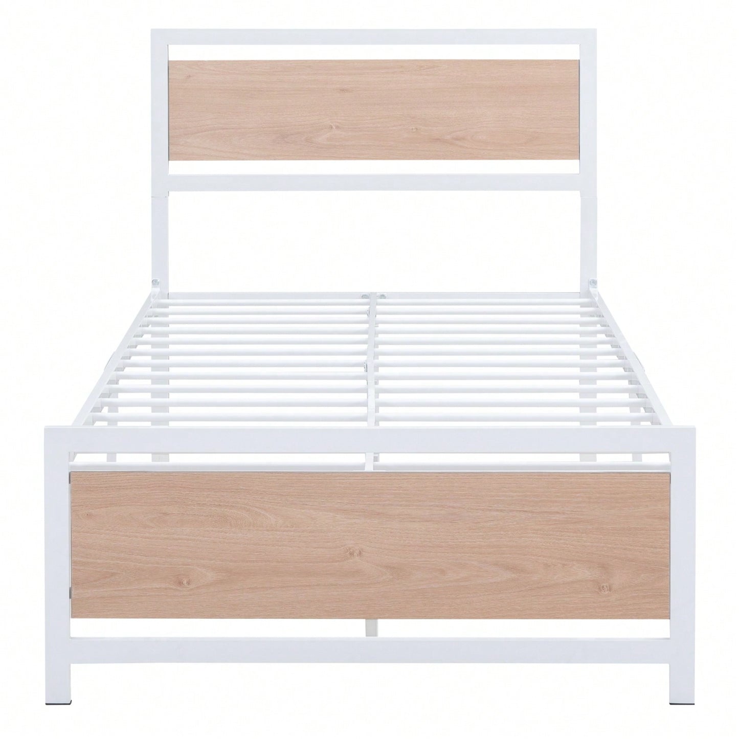 Twin Metal and Wood Platform Bed Frame with Headboard and Footboard - Rustic Industrial Style with Storage, 76.7L x 40.6W x 39.5H