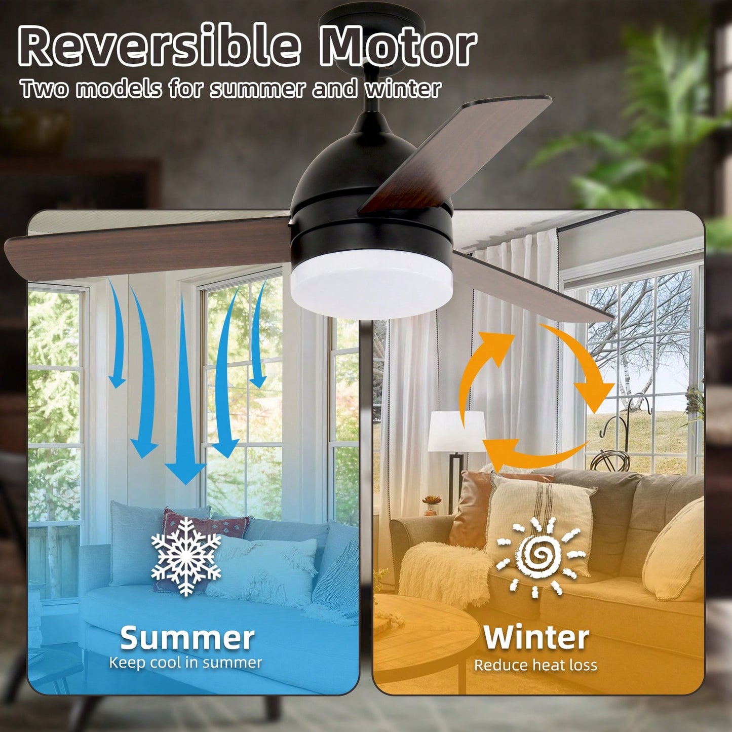 48 Inch Modern LED Ceiling Fan with Remote Control Wood Blades 6 Speeds Reverse Function 3 Color Light Ideal for Living Room Bedroom Kitchen