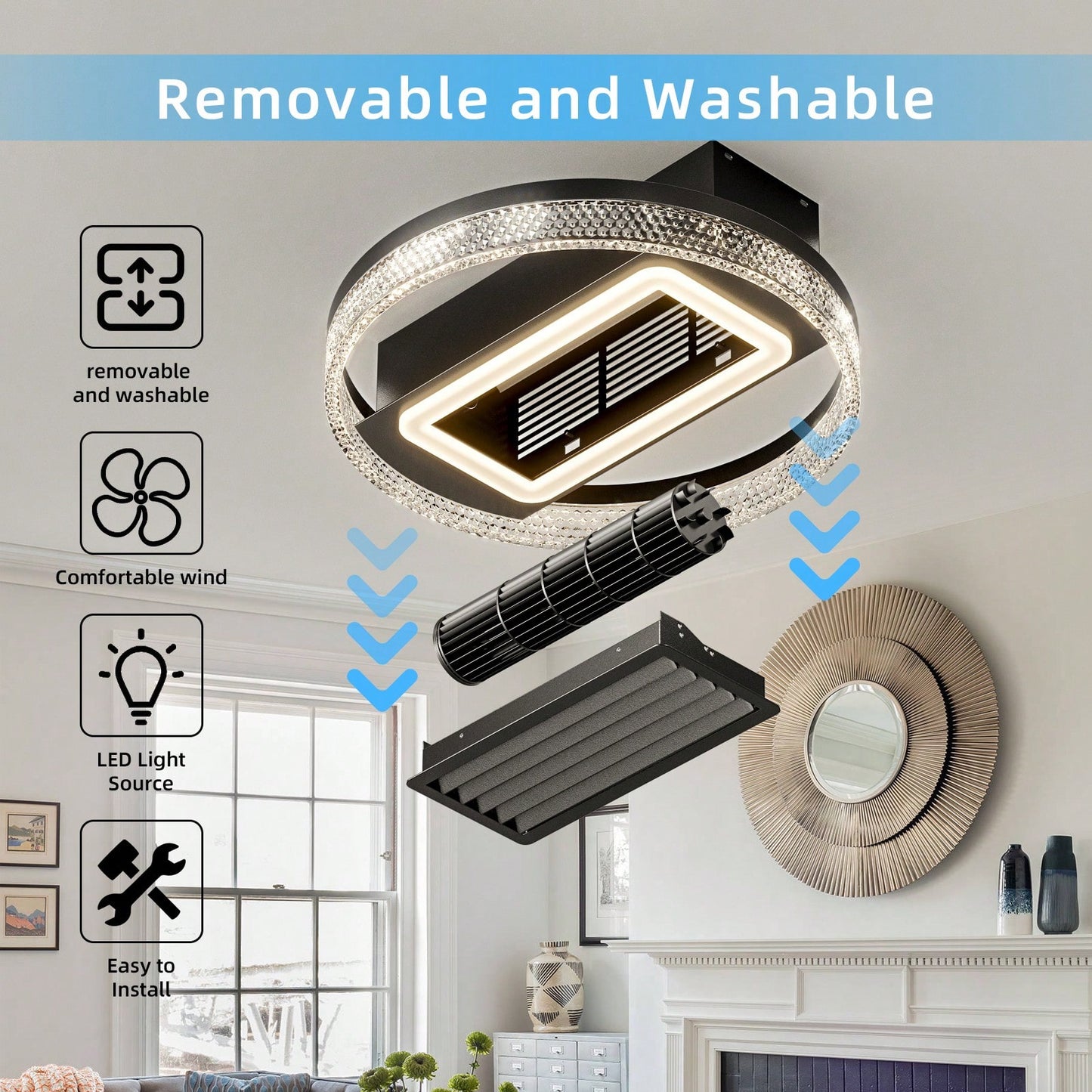 20-Inch Modern Leafless Ceiling Fan With Remote Control, Washable And Reversible Motor - Sleek Design For Any Room, Easy To Use And Maintain