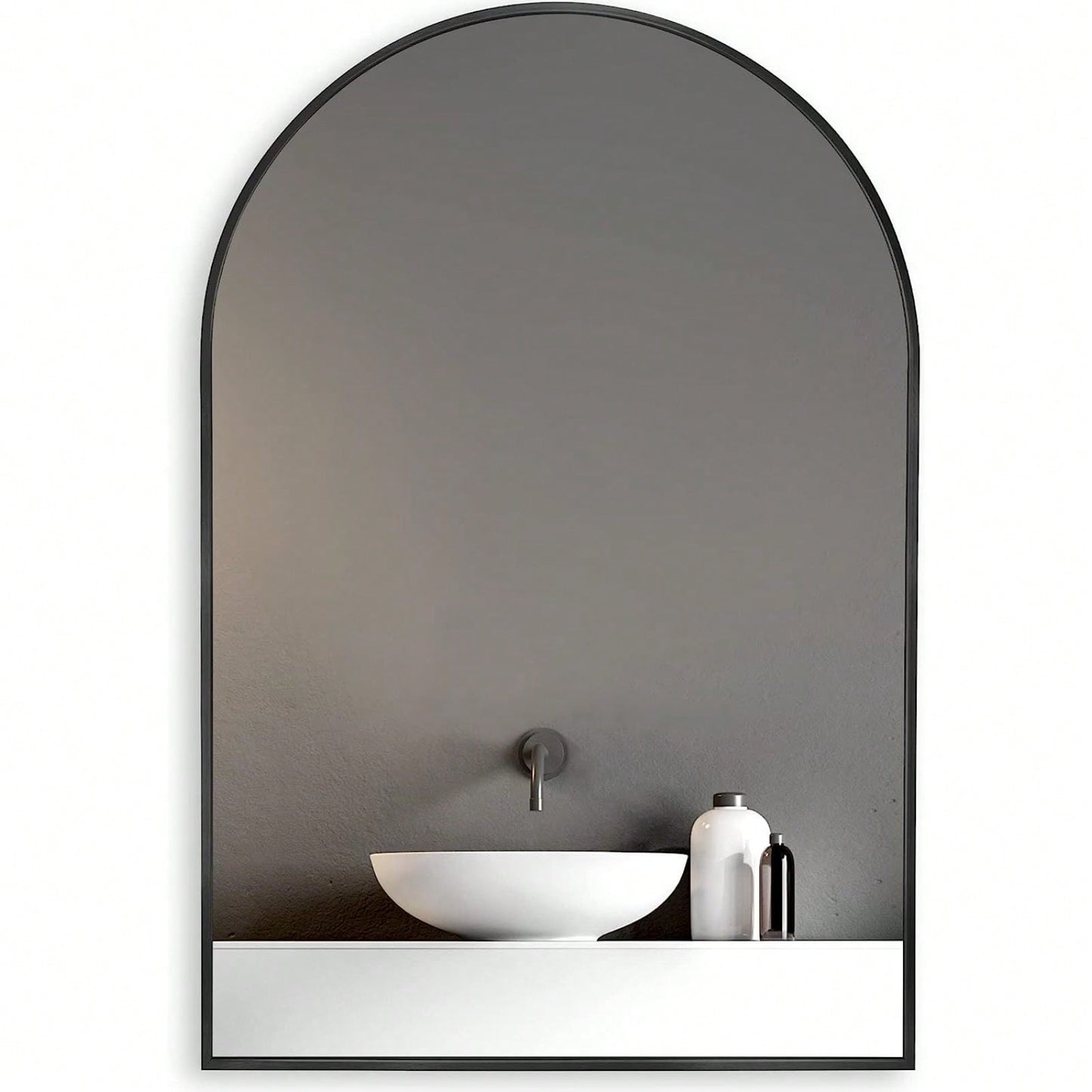 20x30 Inch Large Round Metal Arch Bathroom Mirror with Brushed Aluminum Frame Shatterproof Glass Easy Install Guide