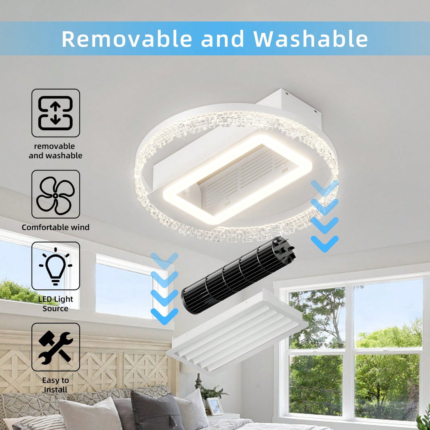 20-Inch Modern Leafless Ceiling Fan With Remote Control, Washable And Reversible Motor - Sleek Design For Any Room, Easy To Use And Maintain