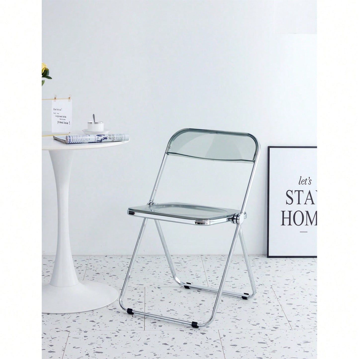Clear Transparent Folding Chair, Plastic Living Room Seat, Foldable And Sturdy, Holds Up To 150Kgs, Modern Design For Any Room