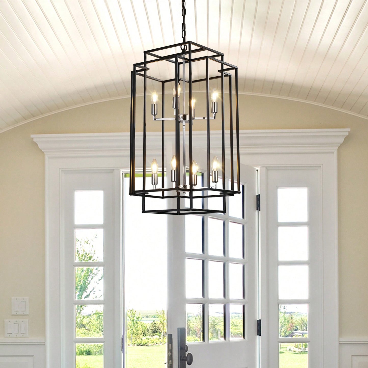 Industrial Farmhouse Pendant Chandelier for Entryway Living Room Kitchen Adjustable Height Durable Metal Frame